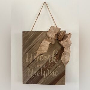 Rustic Wine Wooden Wall Decor with Burlap Bow
